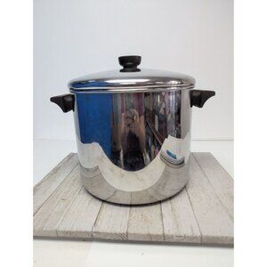 Vintage Revere Ware 8 Qt. Stock Pot w/ Lid Stainless Steel Tri Ply Disc Bottom